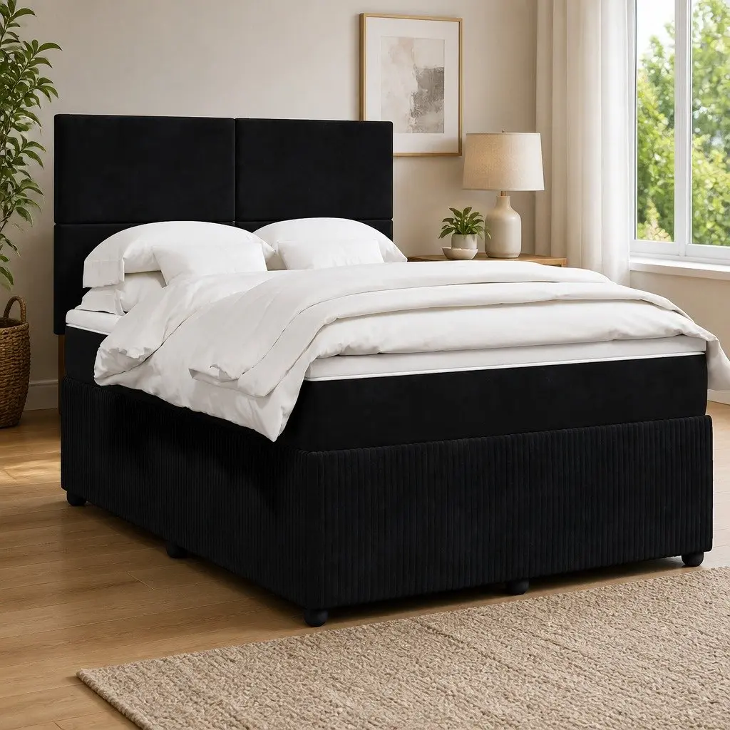 Box Spring Bed with Pocket Spring Mattress and Custom LED Lights