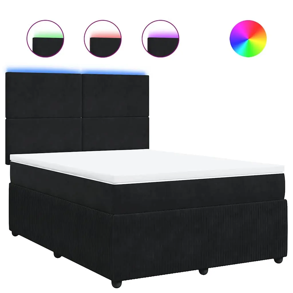 Box Spring Bed with Pocket Spring Mattress and Custom LED Lights