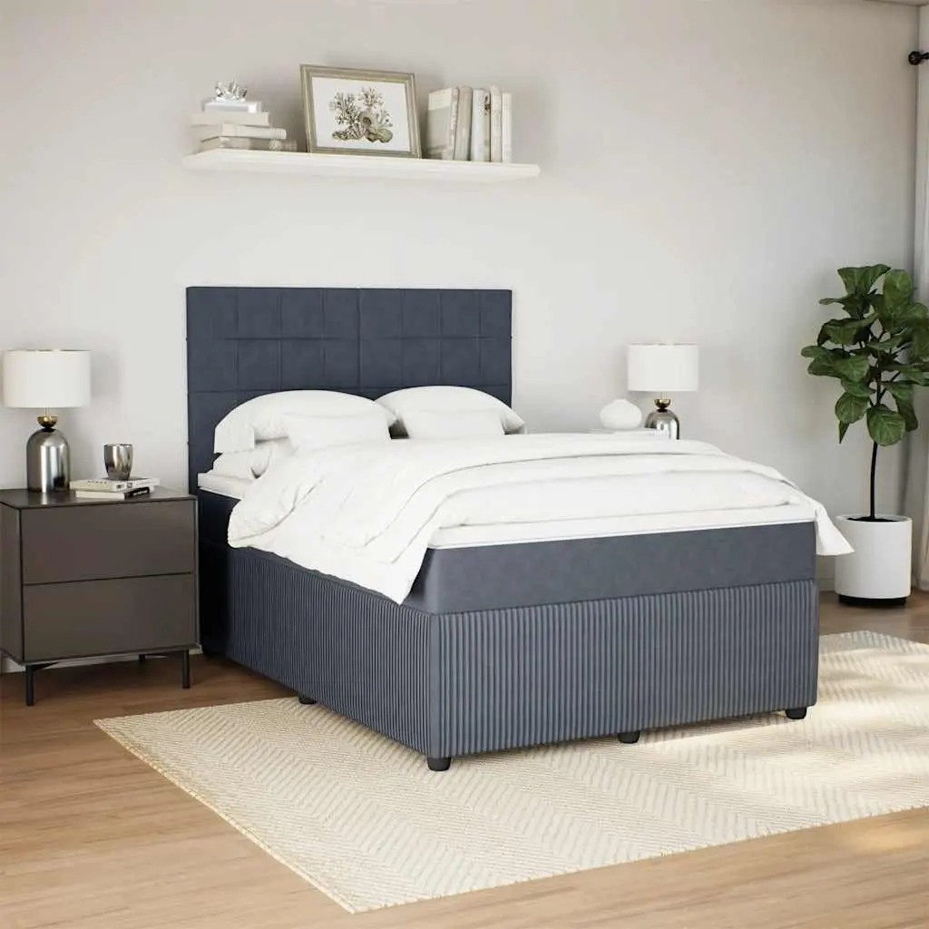 Double Box Spring Bed with Pocket Mattress LED Lights Adjustable Headboard Grey