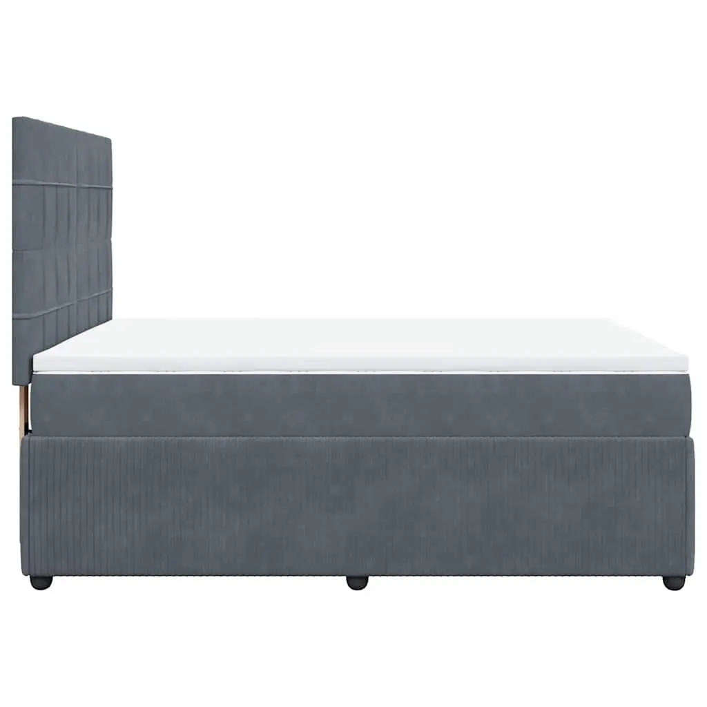 Double Box Spring Bed with Pocket Mattress LED Lights Adjustable Headboard Grey