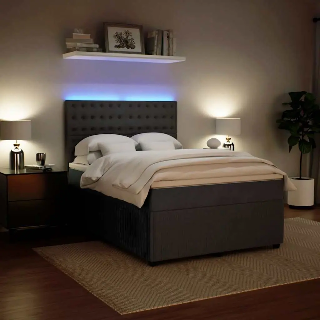 Grey Velvet Double Box Spring Bed with Mattress