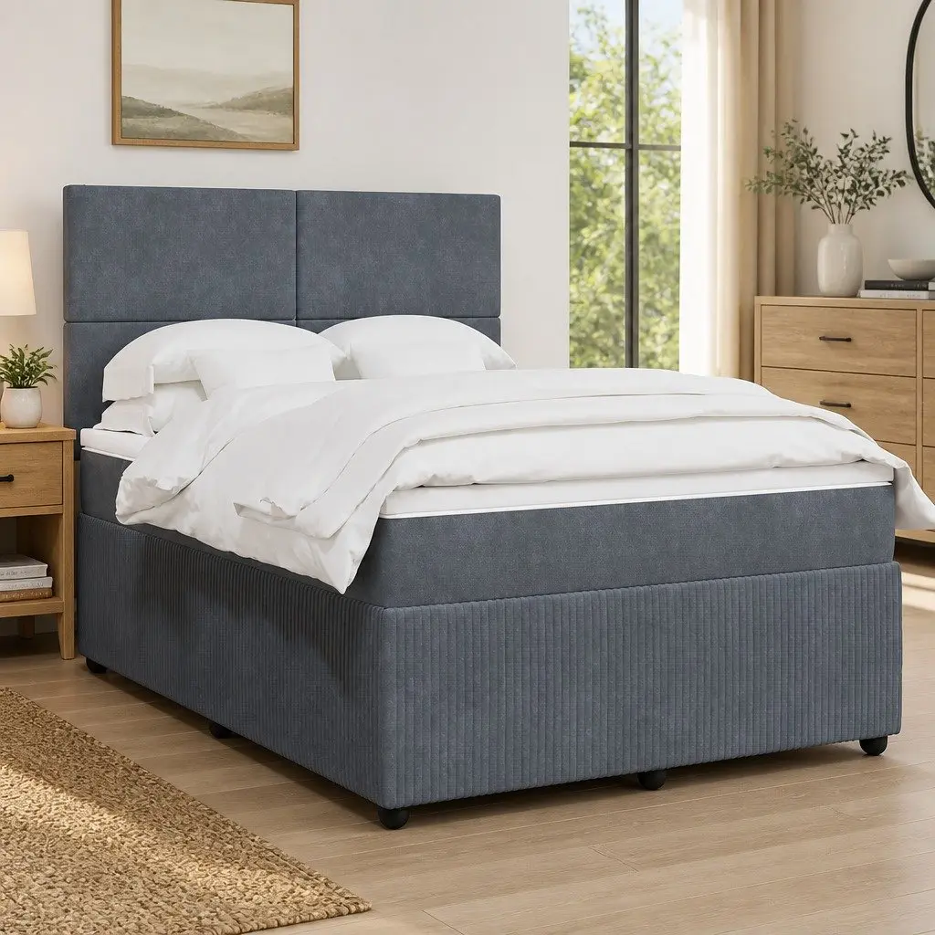 Box Spring Bed with Mattress Queen Adjustable Headboard Dark Grey Velvet