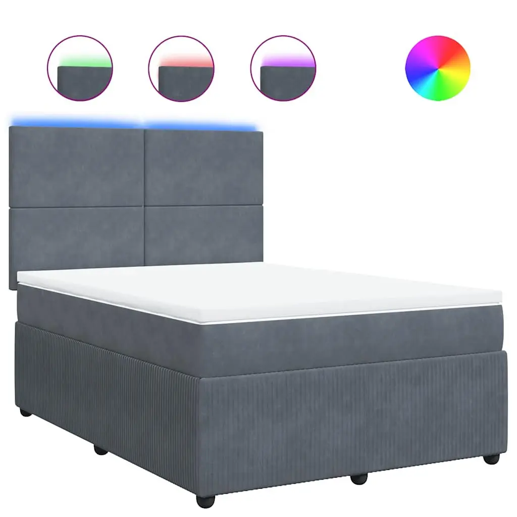 Box Spring Bed with Mattress Queen Adjustable Headboard Dark Grey Velvet