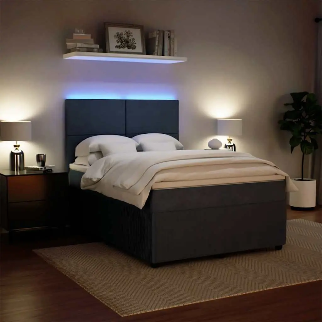 Box Spring Bed with Mattress Queen Adjustable Headboard Dark Grey Velvet