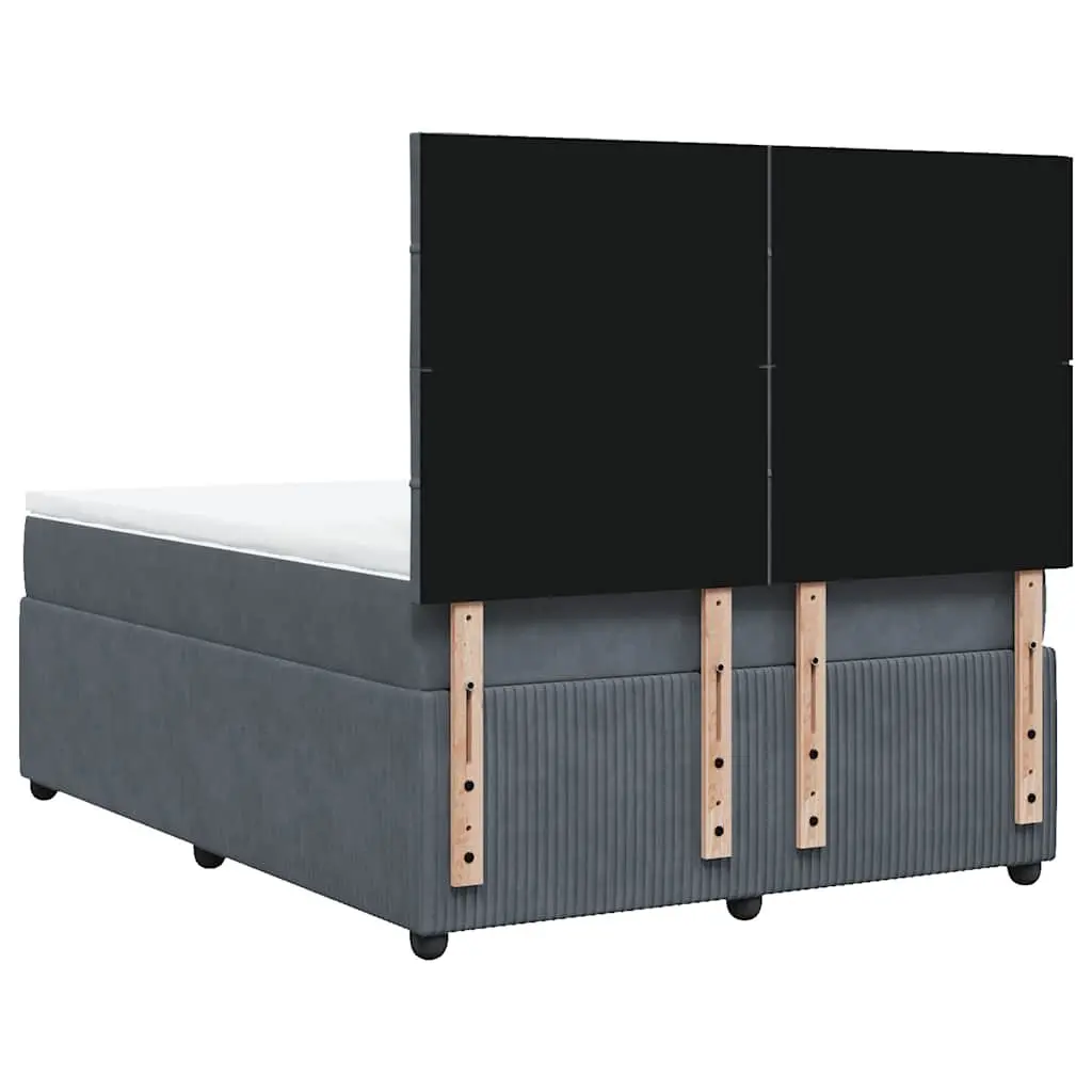 Box Spring Bed Mattress Queen Size Dark Grey Velvet LED Headboard
