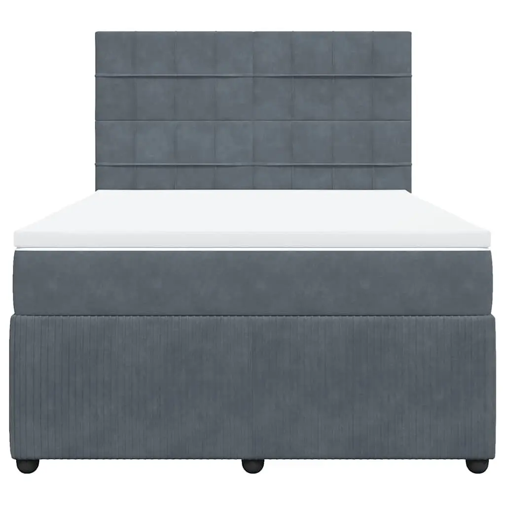 Box Spring Bed Mattress Queen Size Dark Grey Velvet LED Headboard