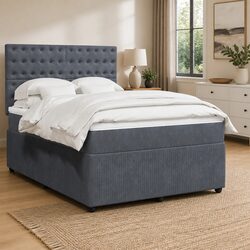 Queen Box Spring Bed with Pocket Mattress LED Lights Adjustable Headboard Grey