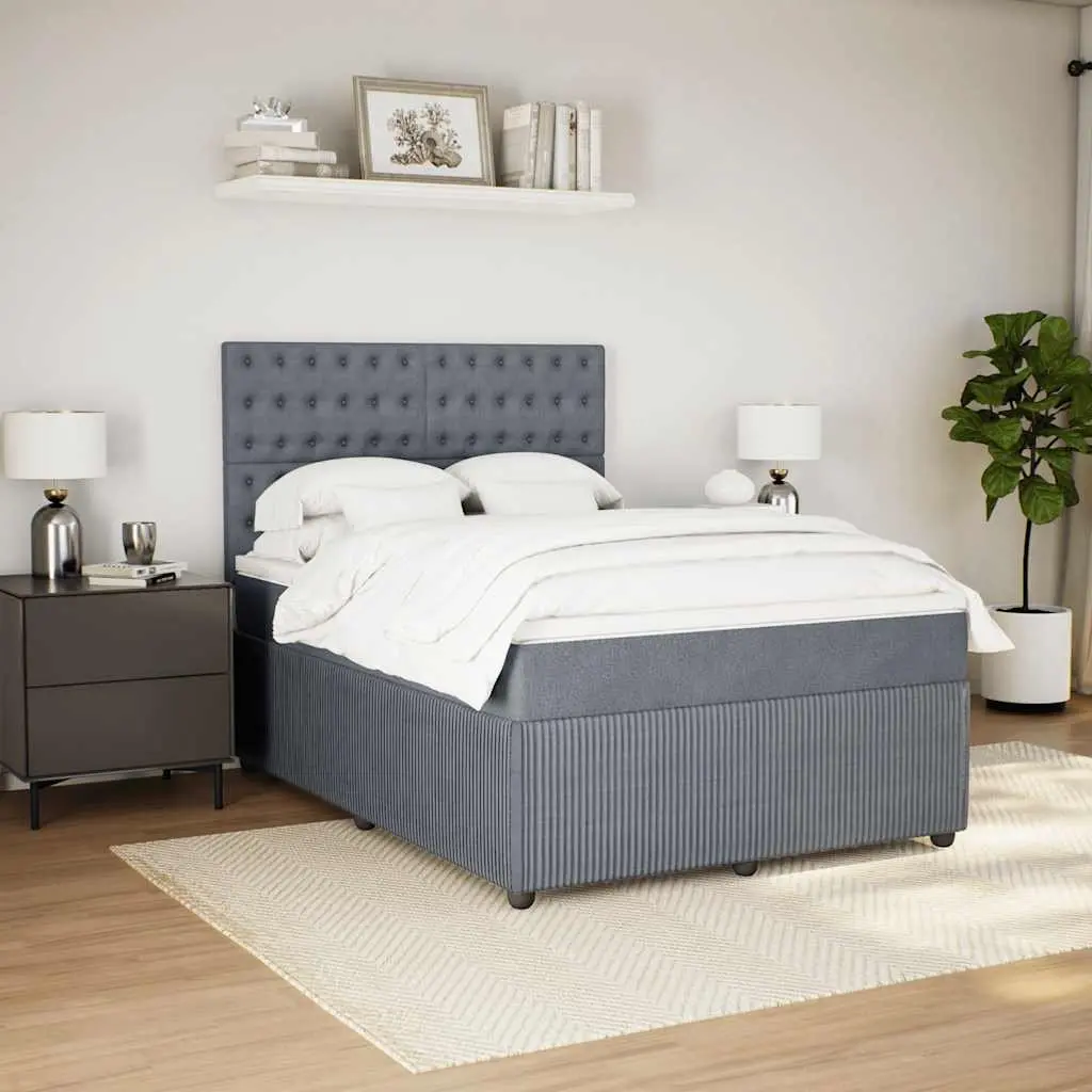 Queen Box Spring Bed with Mattress Dark Grey Velvet LED Headboard Bed Frame