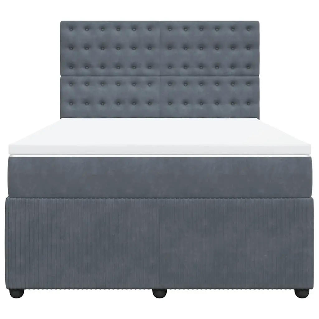 Queen Box Spring Bed with Mattress Dark Grey Velvet LED Headboard Bed Frame