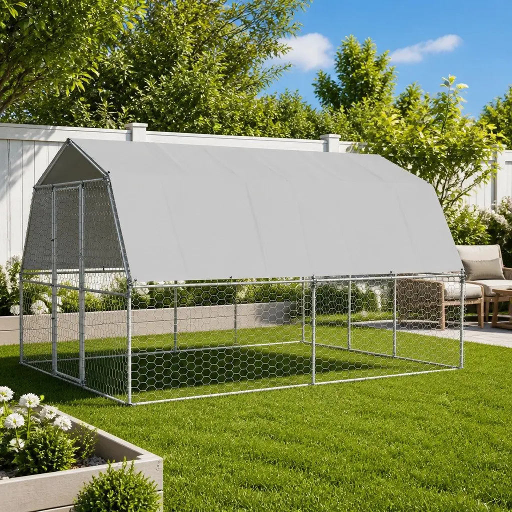 Dog Cage Outdoor Kennel Galvanised Steel Mesh Silver
