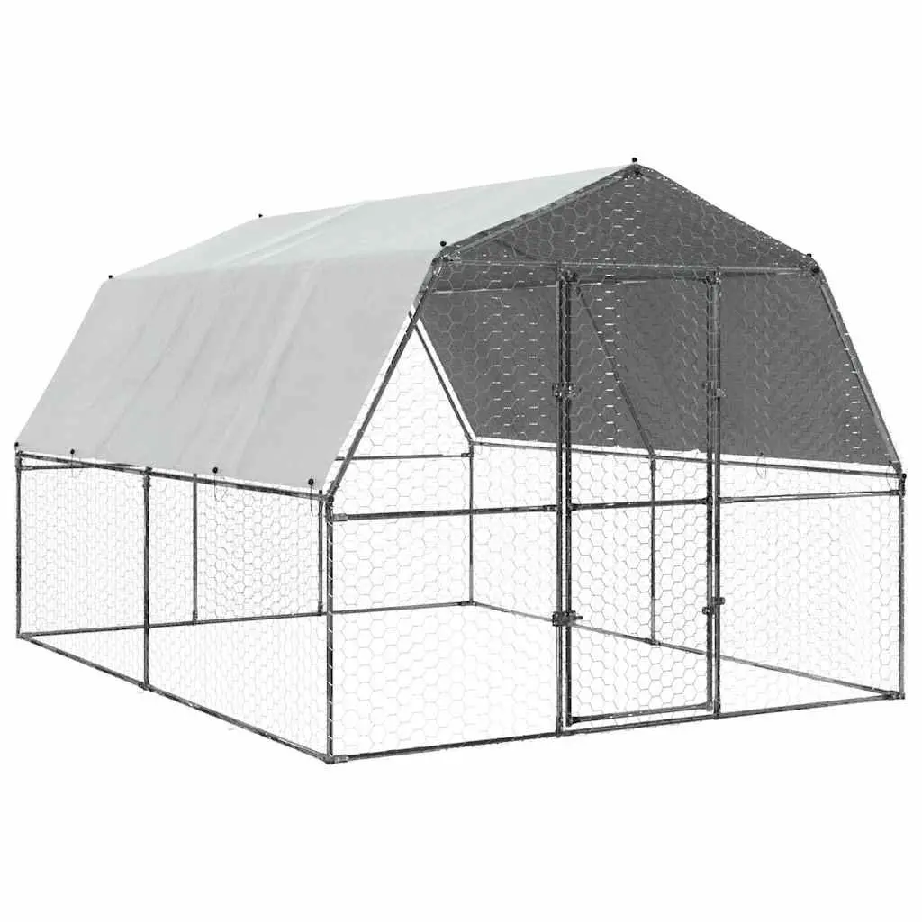Chicken Cage Outdoor Enclosure Galvanised Steel Silver