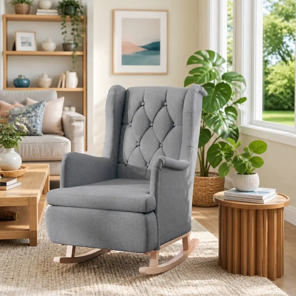 Grey Armchair with Rocking Legs for Comfort