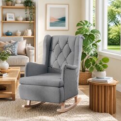 Armchair with Rocking Legs Grey Fabric Padded Foam Upholstered Living Room