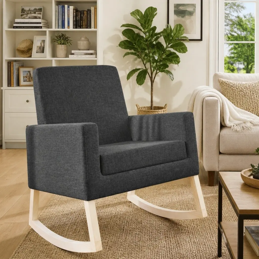 Rocking Chair with Grey Fabric Upholstery