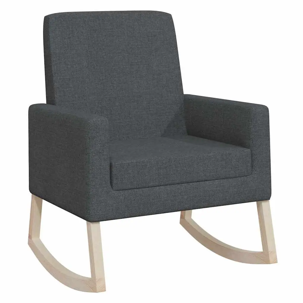 Rocking Chair Relaxing Lounge Seating Grey Fabric Upholstered Wooden Armrest