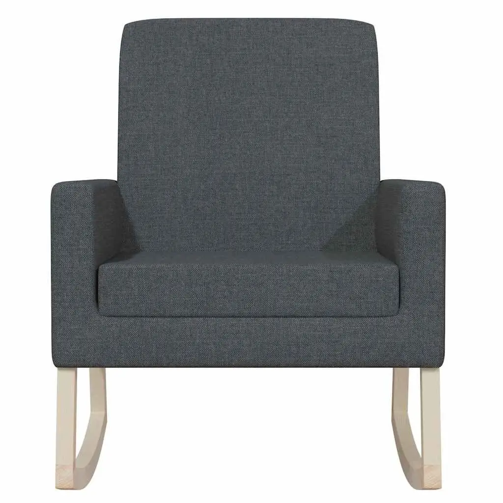 Rocking Chair Relaxing Lounge Seating Grey Fabric Upholstered Wooden Armrest