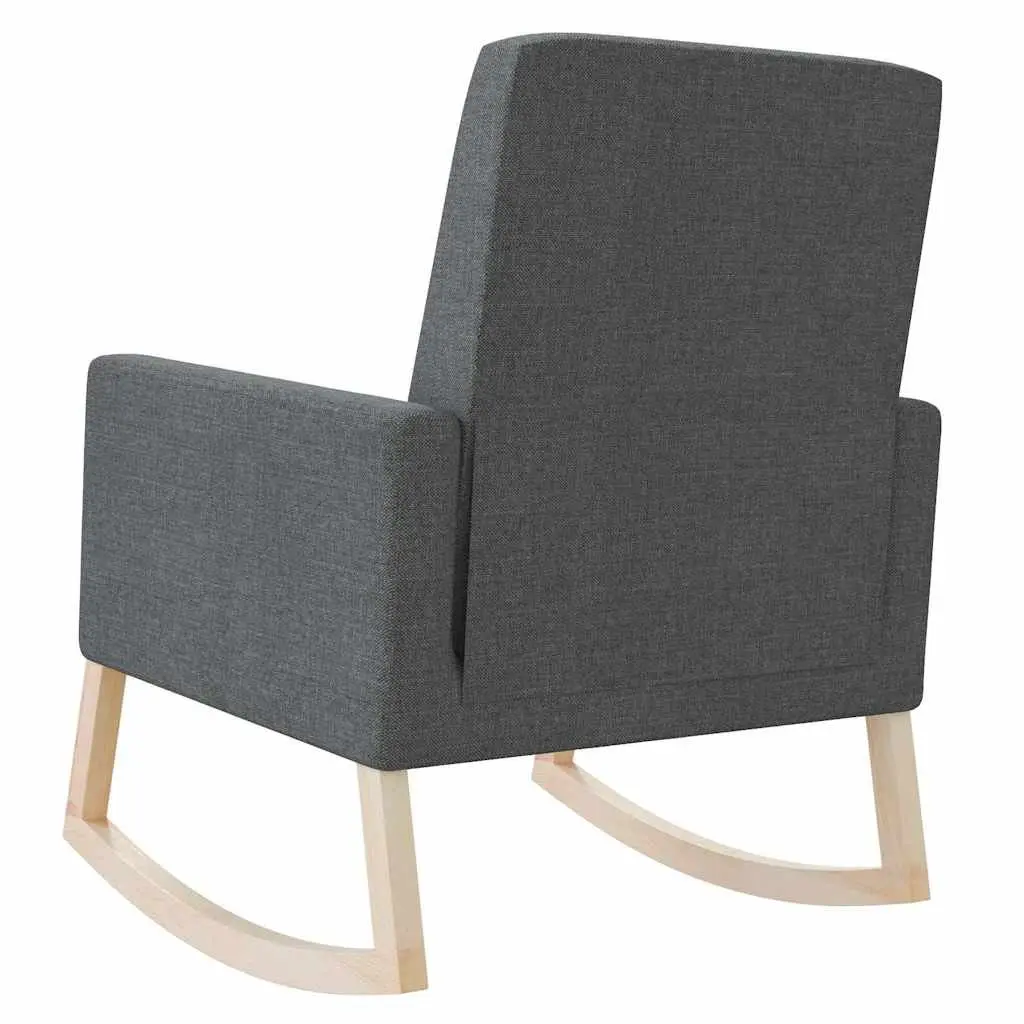 Rocking Chair Relaxing Lounge Seating Grey Fabric Upholstered Wooden Armrest