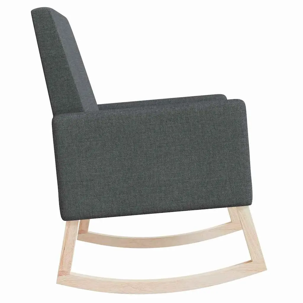 Rocking Chair Relaxing Lounge Seating Grey Fabric Upholstered Wooden Armrest