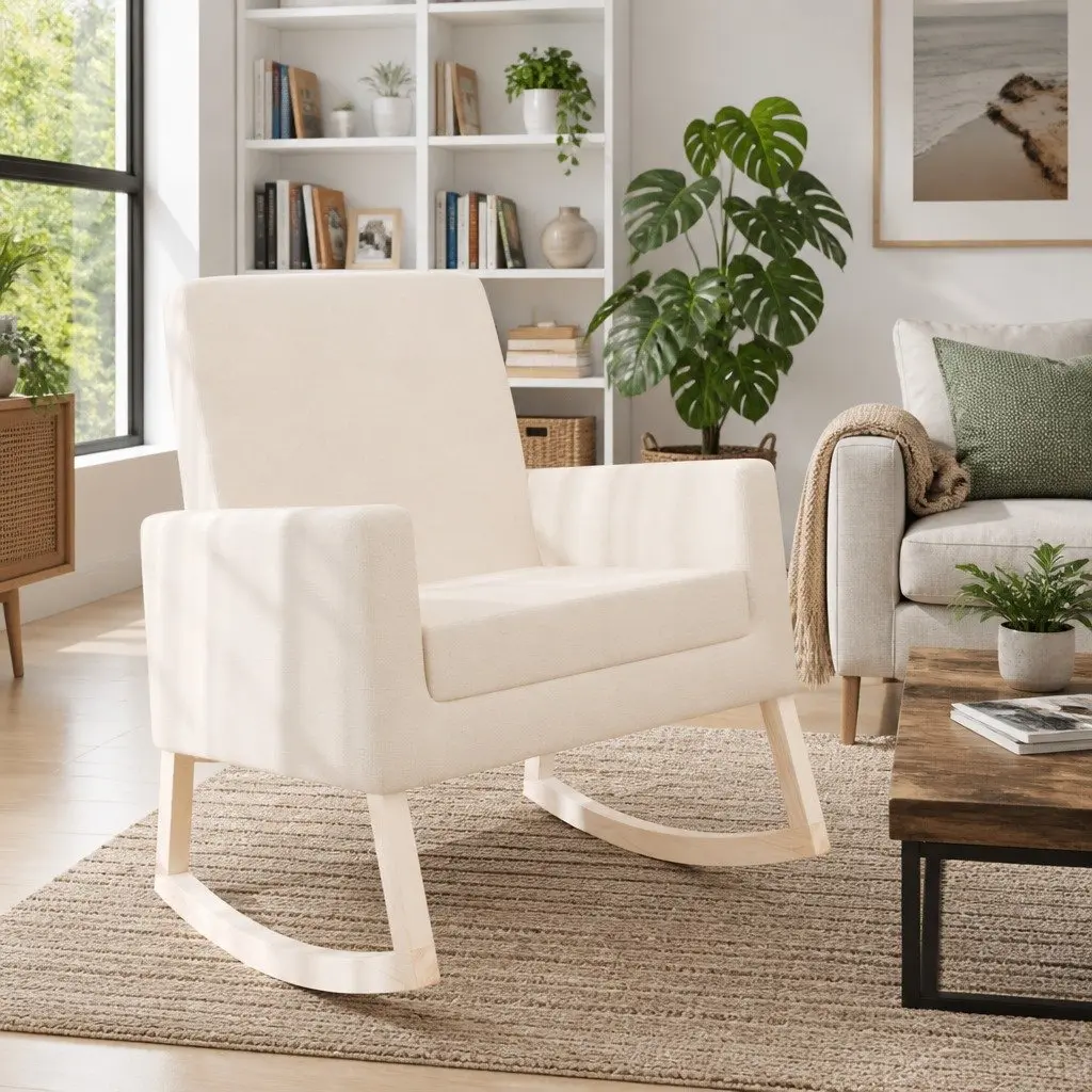 Cream Rocking Chair with Wooden Frame