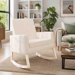 Practical Cream Rocking Chair with Wooden Frame