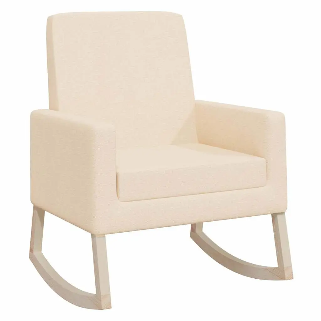 Rocking Chair Cream Fabric Upholstered Armchair Wooden Frame for Living Room