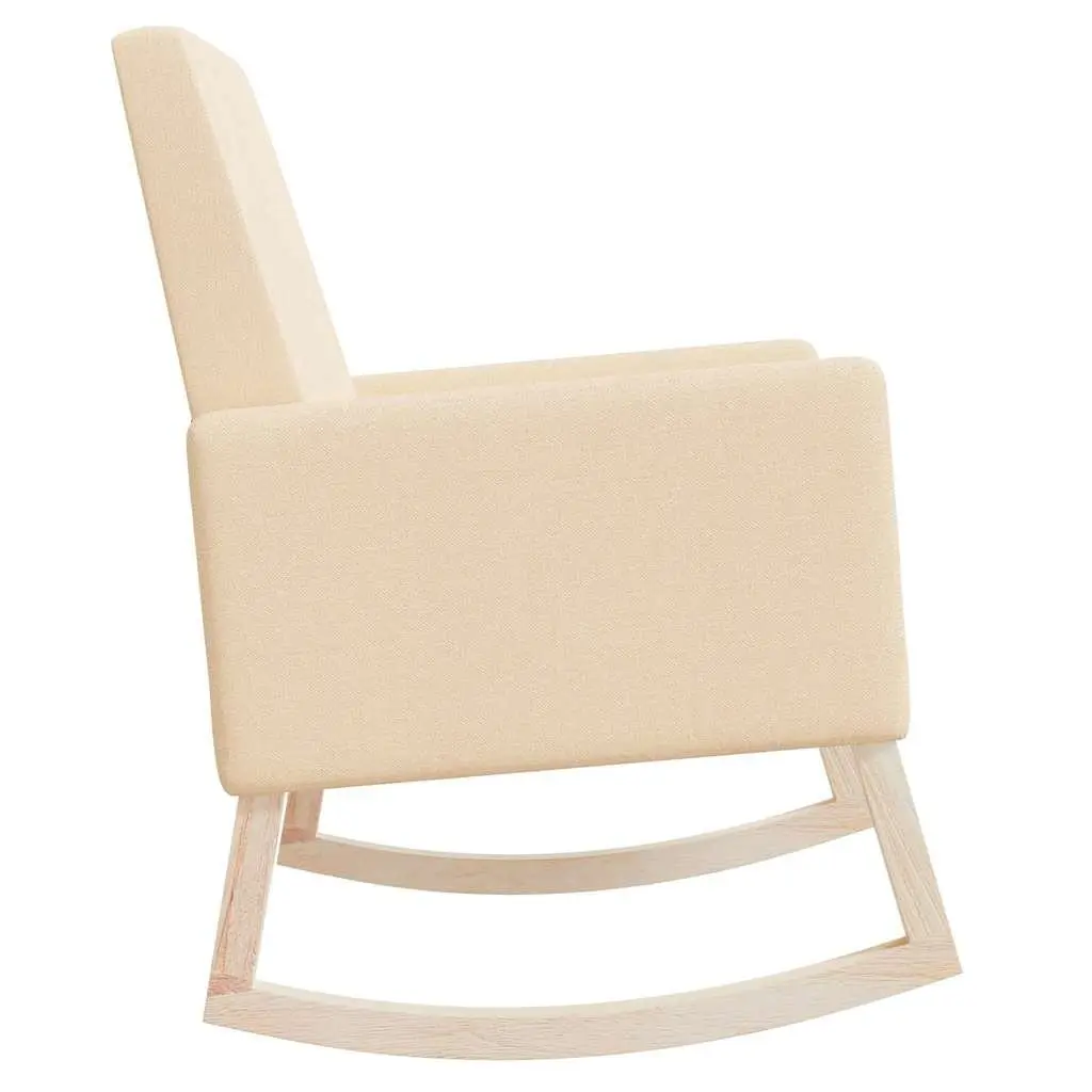 Rocking Chair Cream Fabric Upholstered Armchair Wooden Frame for Living Room