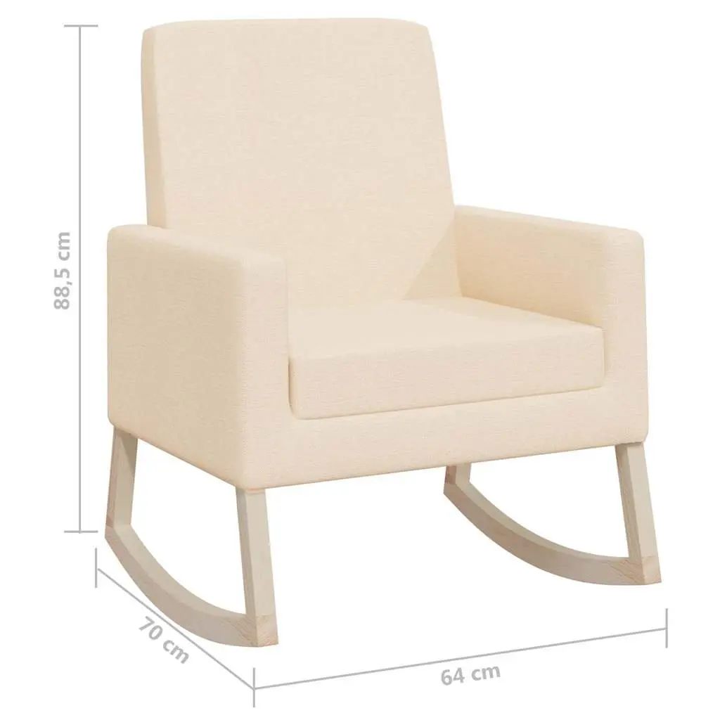 Rocking Chair Cream Fabric Upholstered Armchair Wooden Frame for Living Room
