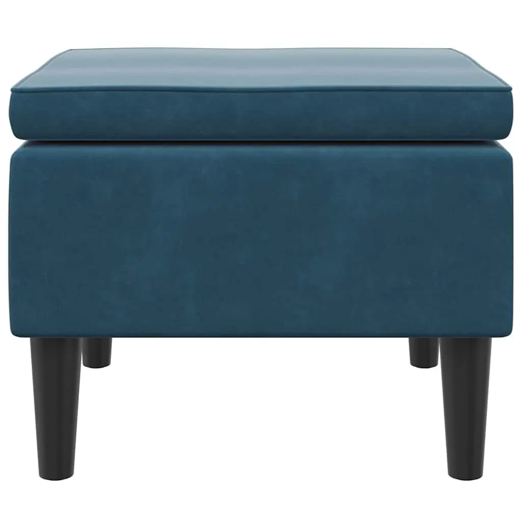 Stool Footrest Compact Blue Padded Seat Wooden Legs
