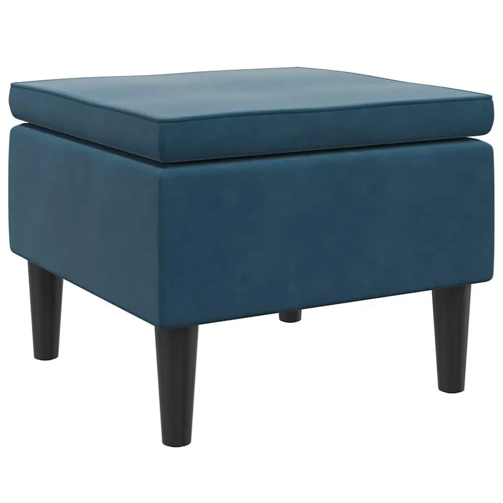 Stool Footrest Compact Blue Padded Seat Wooden Legs