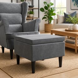 Practical Dark Grey Velvet Stool with Comfort and Value