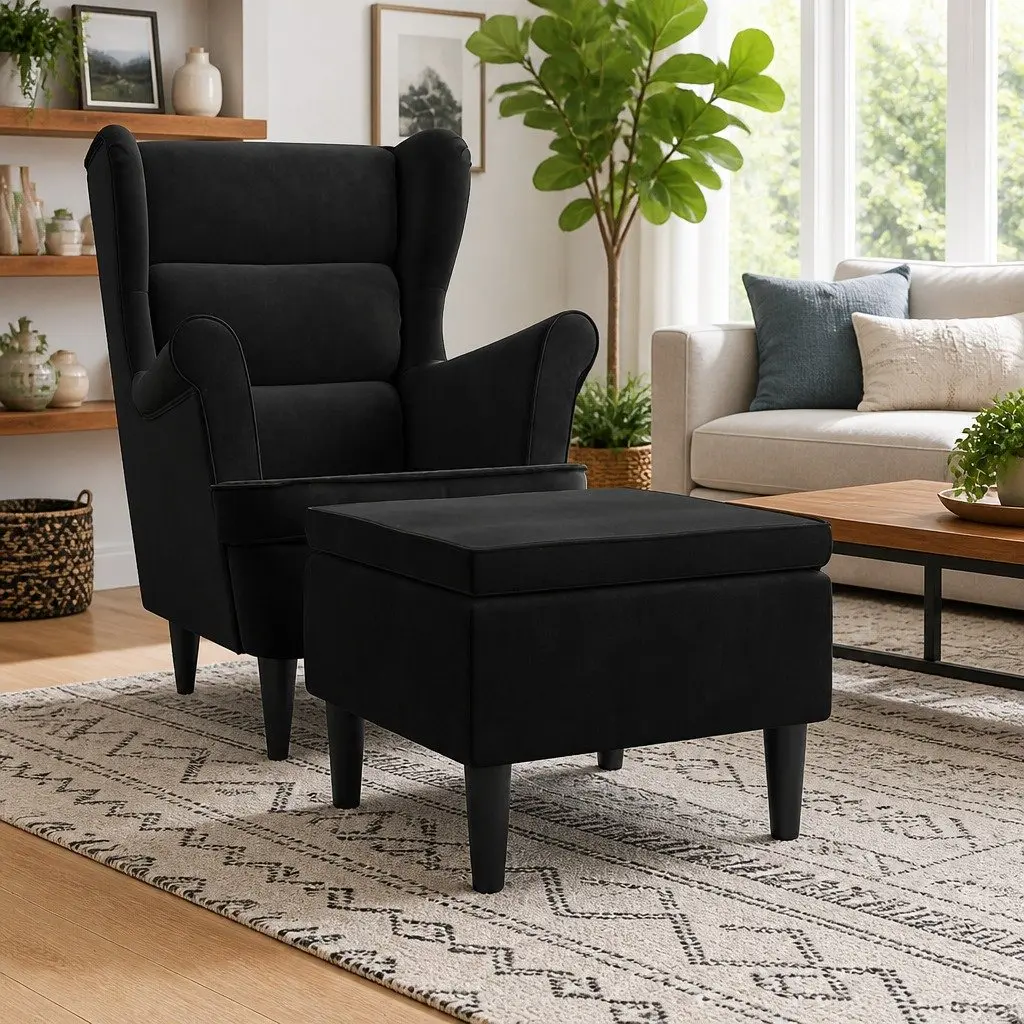 Black Velvet Stool