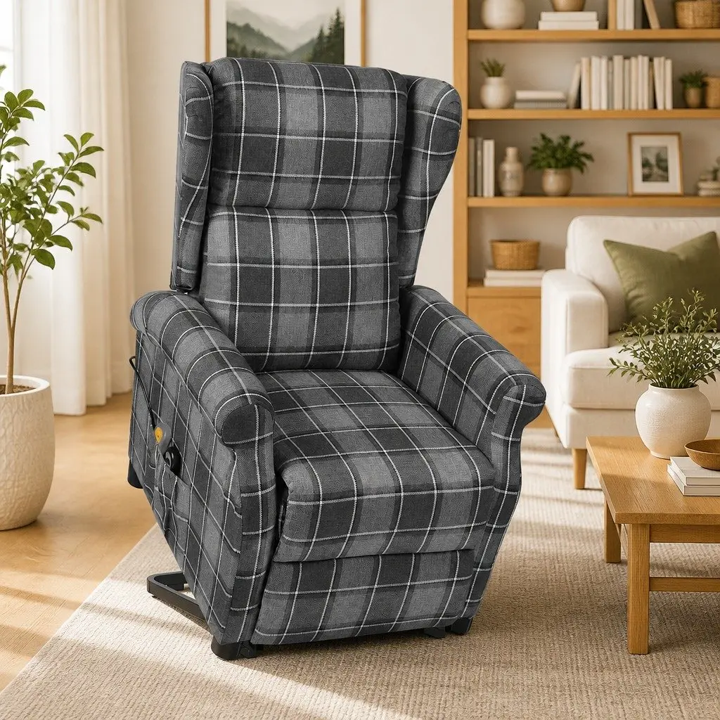 Electric Massage Chair Stand Up Recliner Grey Fabric 6 Massage Points 3 Adjustable Positions