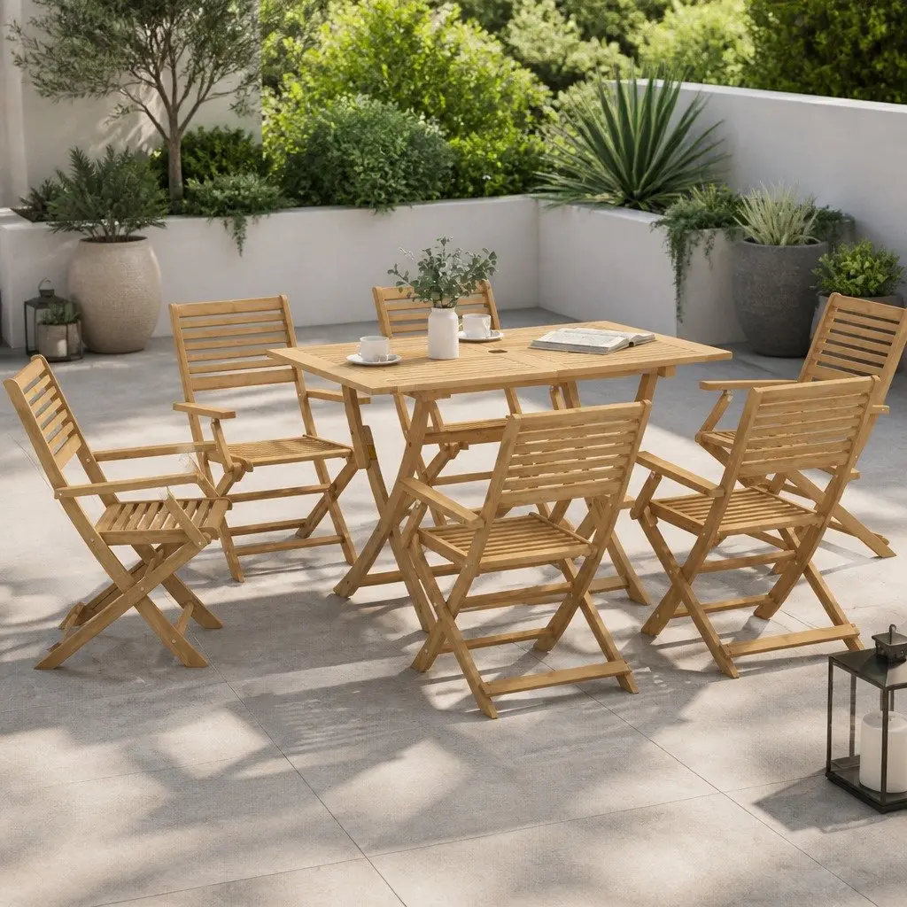 Garden Dining Set 7 Piece Outdoor Dining Furniture Solid Acacia Wood Brown