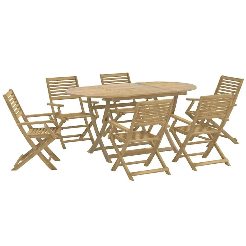Outdoor Garden Dining Set 7 Piece Patio Furniture Brown Foldable Acacia