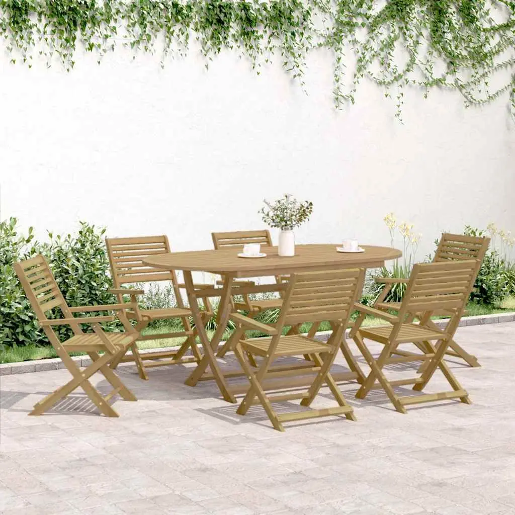 Outdoor Garden Dining Set 7 Piece Patio Furniture Brown Foldable Acacia