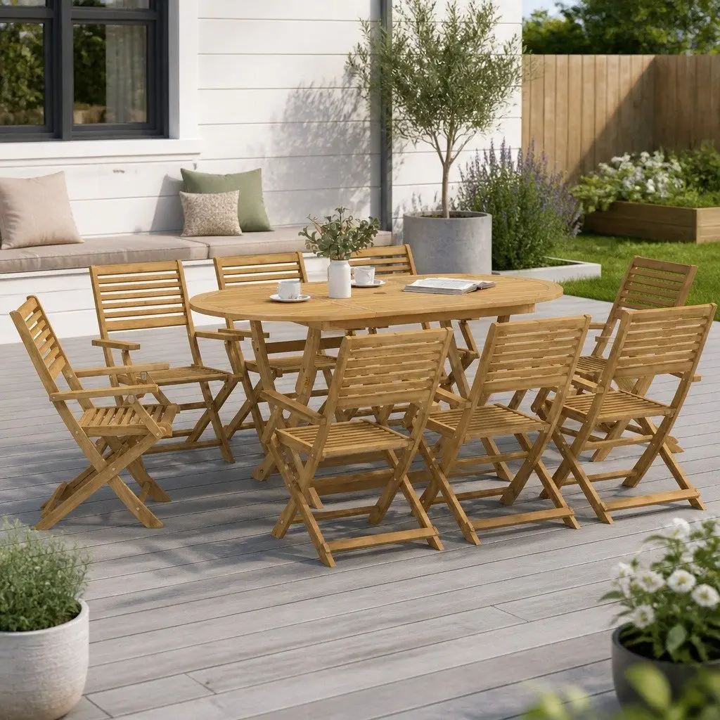 Outdoor Dining Set 9 Piece Garden Furniture Solid Wood Acacia Patio Table Chairs