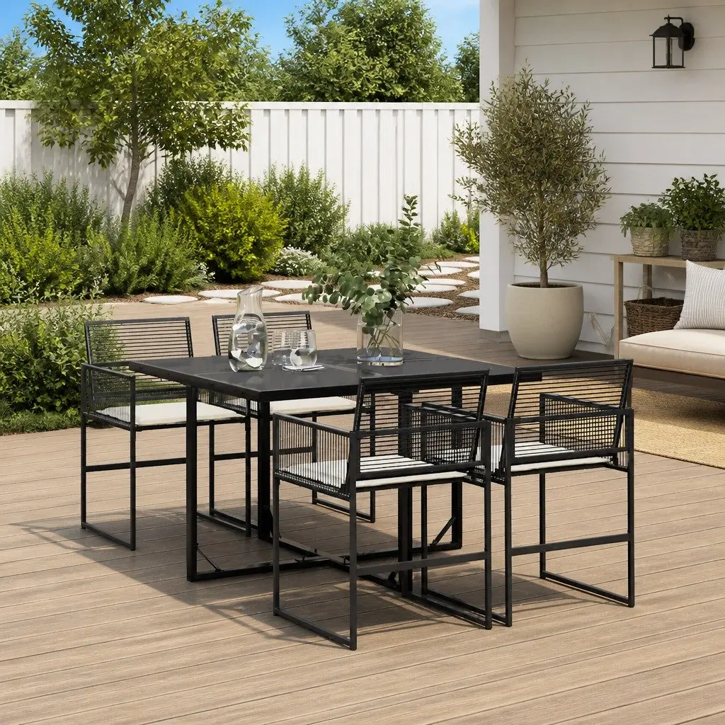 Outdoor Furniture Dining Set 5 Piece Garden Table Chairs with Cushions Black