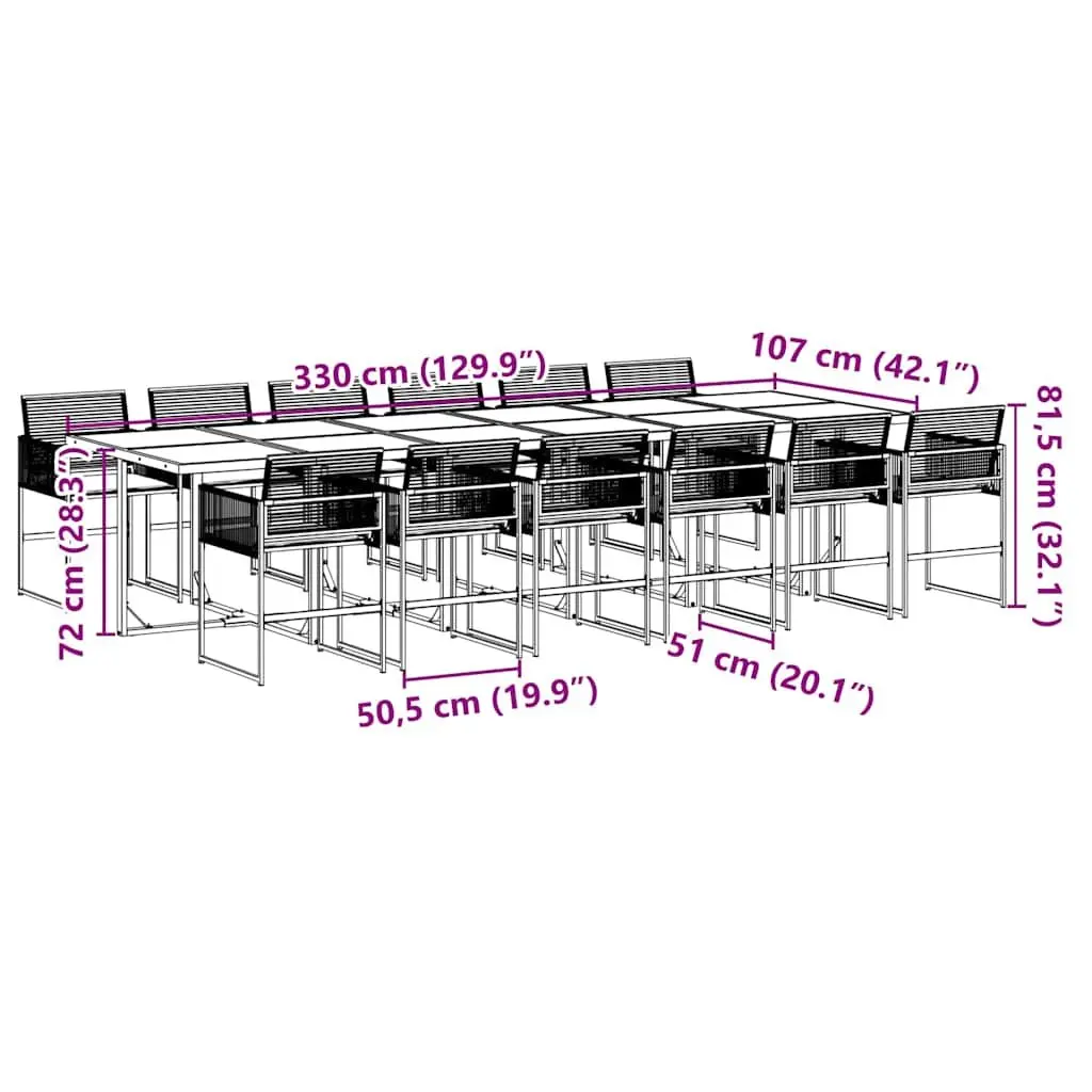 Outdoor Dining Set 13 Piece Garden Furniture Black Poly Rattan Glass Table