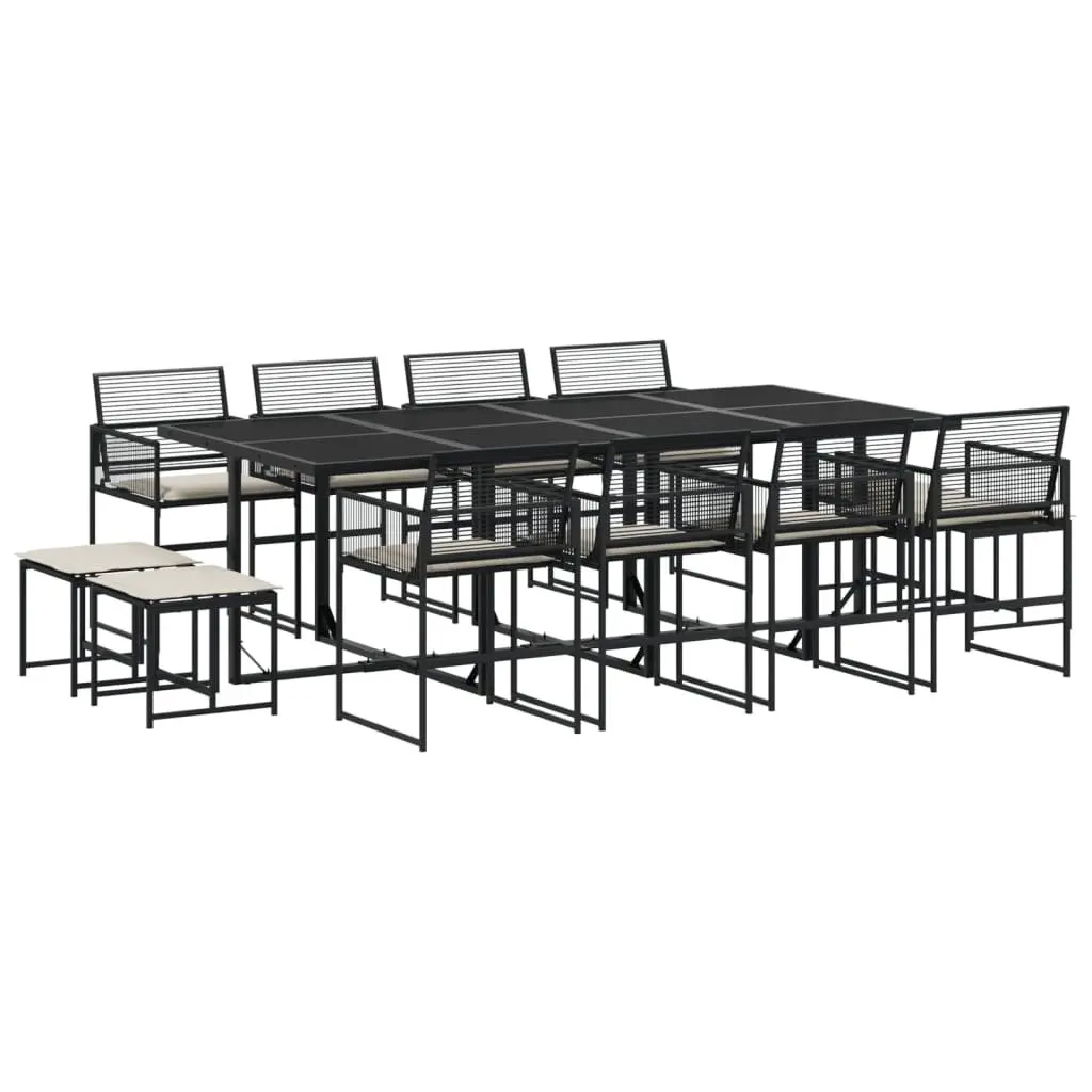 Outdoor Dining Set 13 Piece Black PE Rattan Table Chairs Cushions