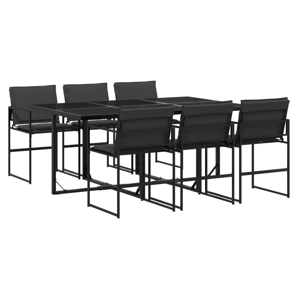 Outdoor Dining Set Black Chairs Tempered Glass Table 7 Piece Textilene Fabric
