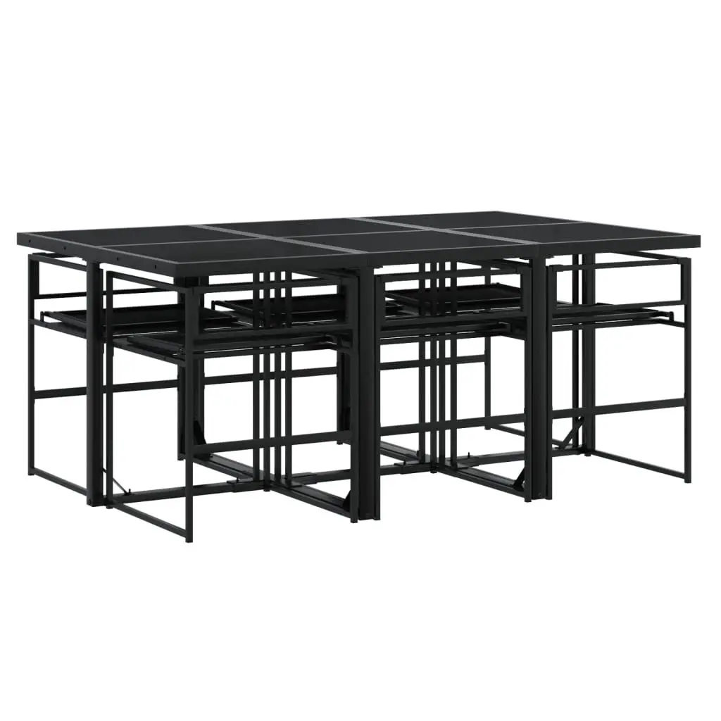 Outdoor Dining Set Black Chairs Tempered Glass Table 7 Piece Textilene Fabric