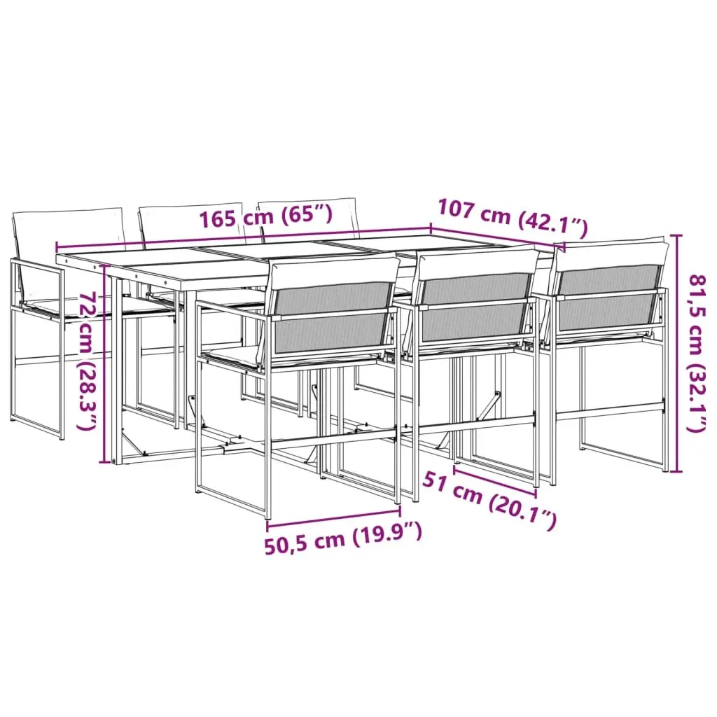 Outdoor Dining Set Black Chairs Tempered Glass Table 7 Piece Textilene Fabric