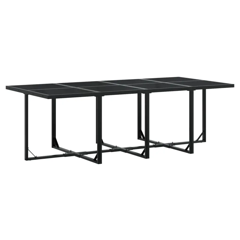 9 Piece Outdoor Dining Set Black Textilene Folding Chairs Glass Table