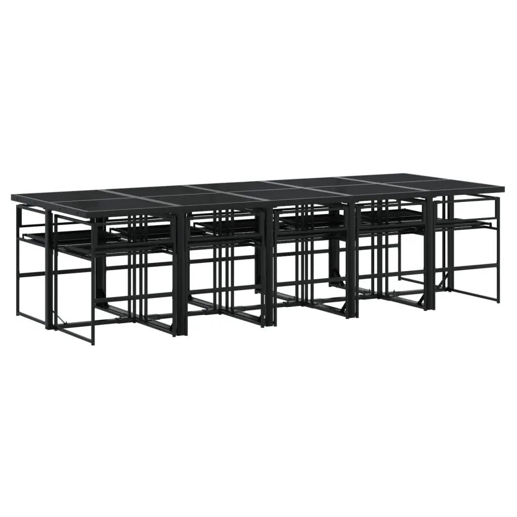 Garden Dining Set 11 Piece Outdoor Furniture Black Textilene Chairs Table