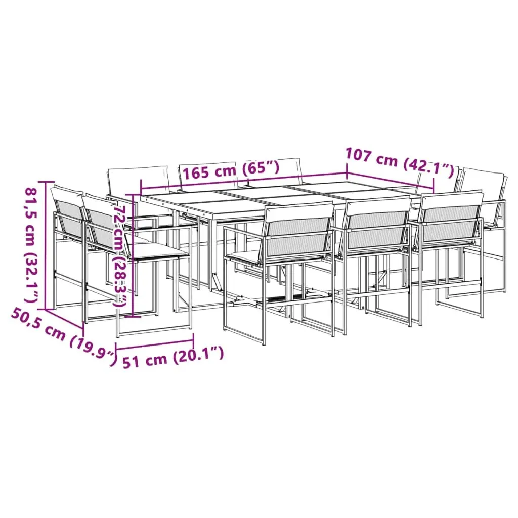 Garden Dining Set 11 Piece Outdoor Patio Furniture Black Textilene Chairs Table