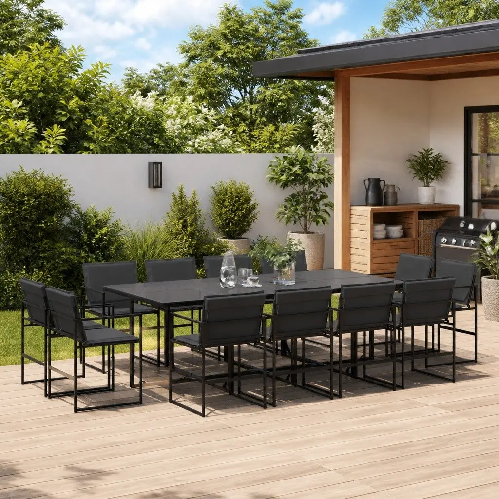 Garden Dining Set 13 Piece Outdoor Furniture Black Textilene Chairs Table Patio
