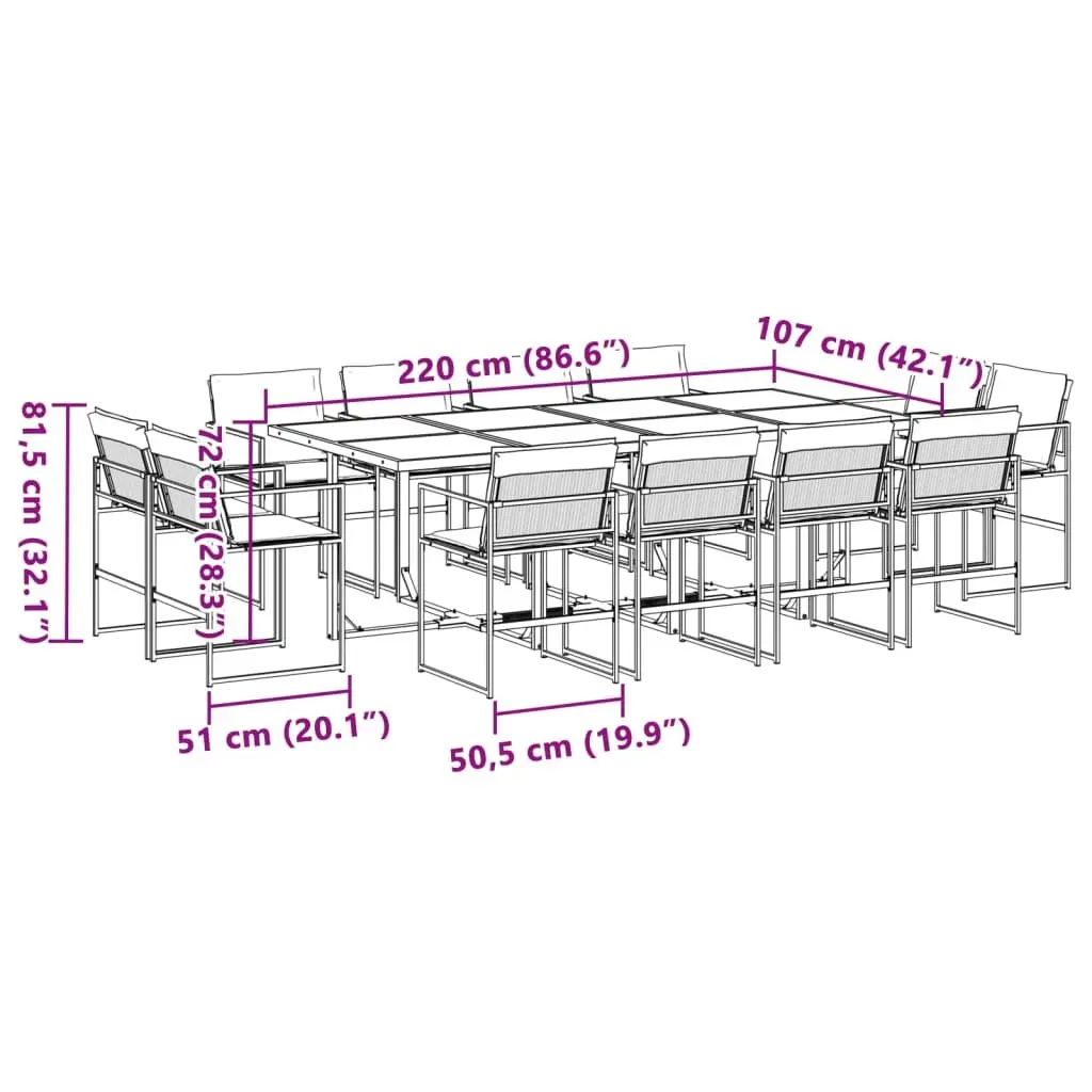 Garden Dining Set 13 Piece Outdoor Furniture Black Textilene Chairs Table Patio