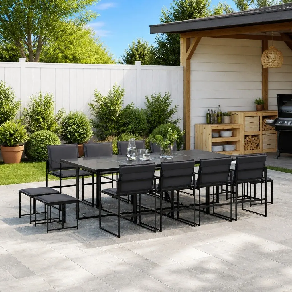 Garden Dining Set 13 Piece Outdoor Furniture Black Textilene Chairs Table
