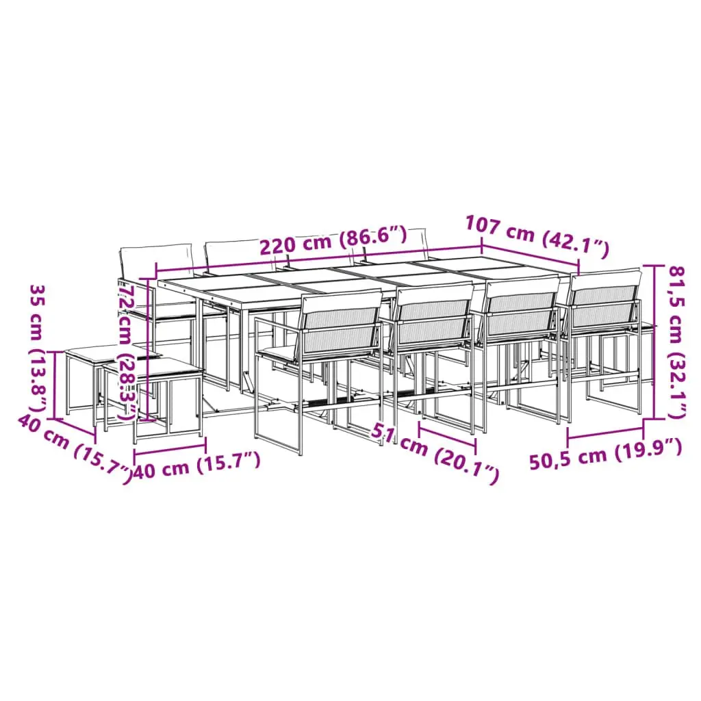 Garden Dining Set 13 Piece Outdoor Furniture Black Textilene Chairs Table