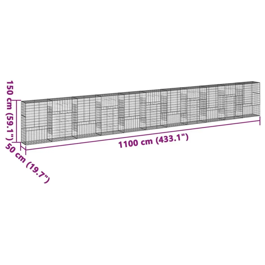 Gabion Basket 1100x50x150 cm for Landscaping Silver Galvanised Iron Wire